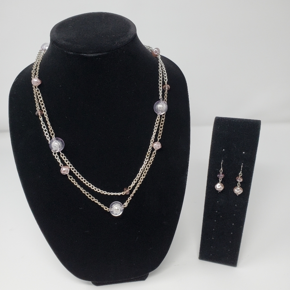 Lavender Color Beaded Necklace and Earring Set